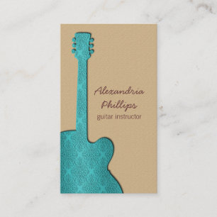 Damask Guitar Music Business Card, Turquoise Card