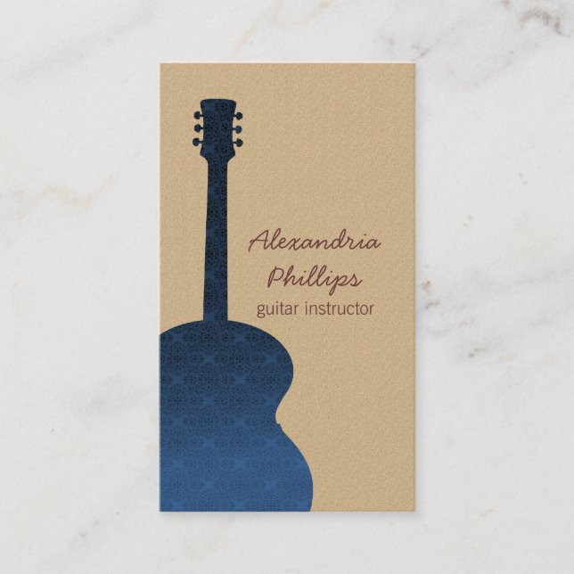 Damask Guitar Music Carte de visite, Bleu (Devant)