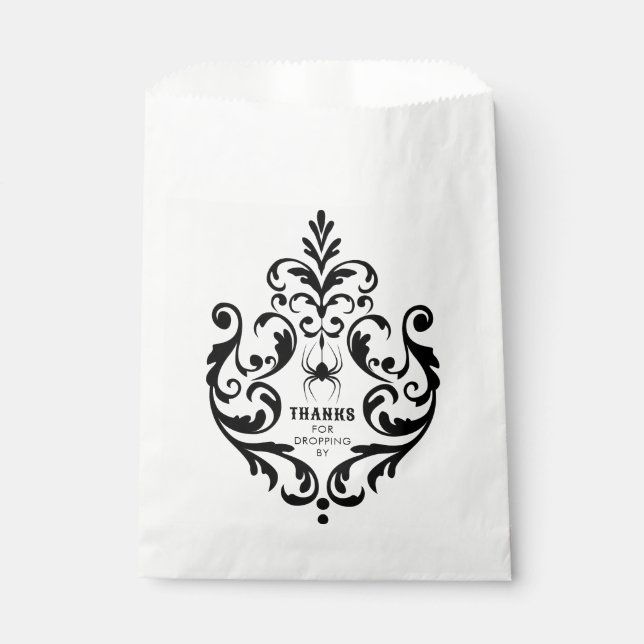 Damask Halloween Spider | Thanks For Dropping By Favour Bag (Front)