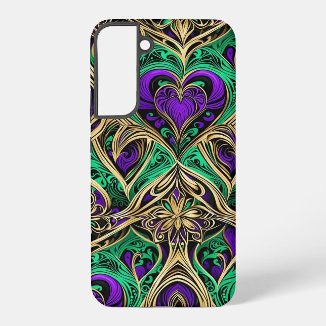 Damask Hearts & Flowers Gold Purple Black Emerald Samsung Galaxy S22+ Case (Back)