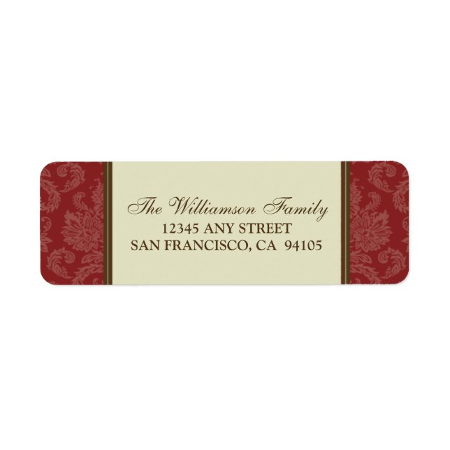 Damask Holiday Return Address Labels (red) (Front)