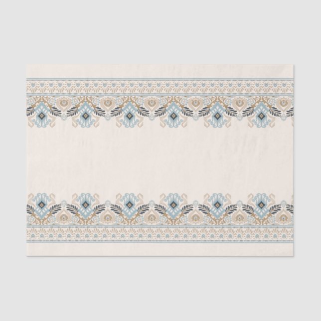 Damask Ikat Embroidery Boho Light Blue Decoupage Tissue Paper (Front)