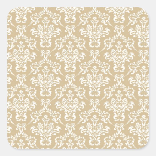 Damask in cream colour square sticker (Front)