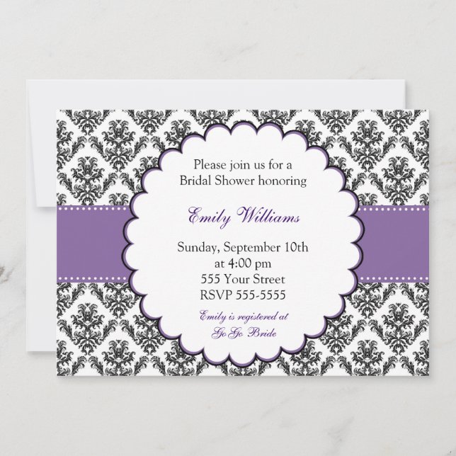 Damask Invitation Bridal Shower Purple (Front)