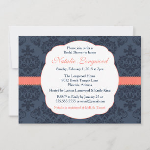 Damask Invitation Mariée, Baby shower, marine cora
