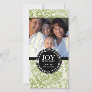 Damask "JOY TO THE WORLD" Holiday Photo Card