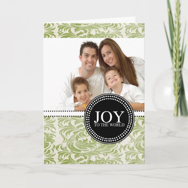 Damask Joy to the World Photo Christmas Card (Front)