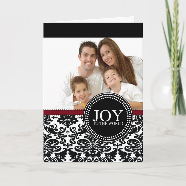 Damask Joy to the World Photo Christmas Card (Front)