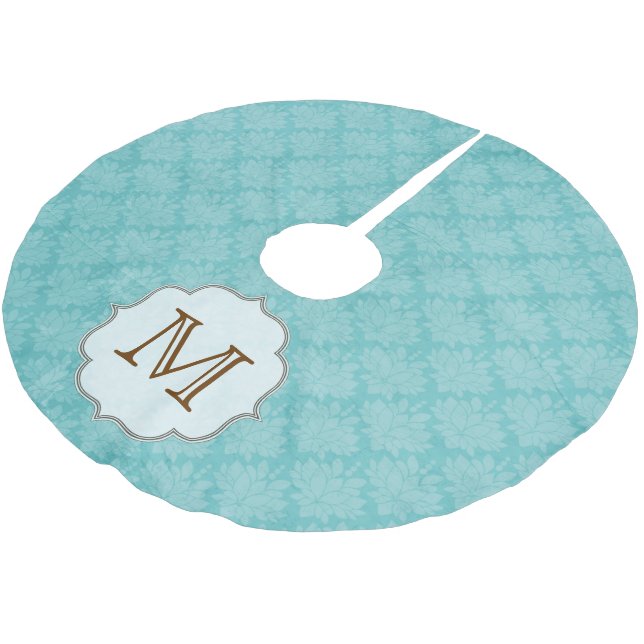 Damask Lace Print Monogram Initial Tree Skirt (Angled)