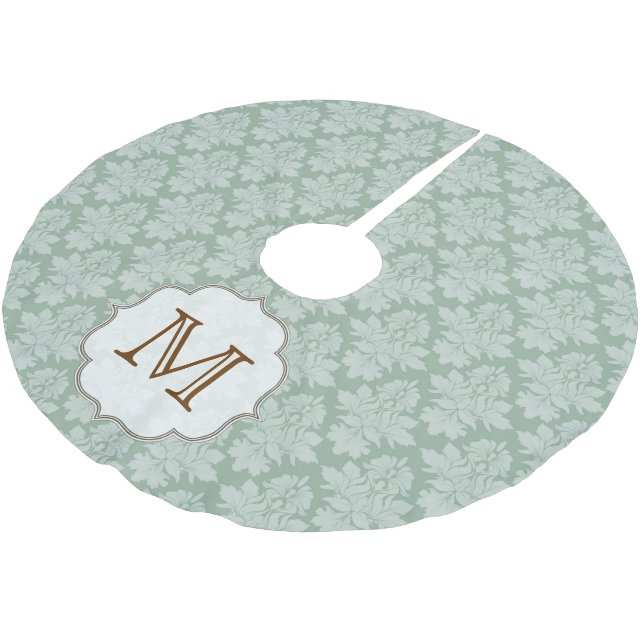 Damask Lace Print Monogram Initial Tree Skirt (Angled)