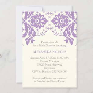 Damask lavender, grey, ivory wedding bridal shower invitation