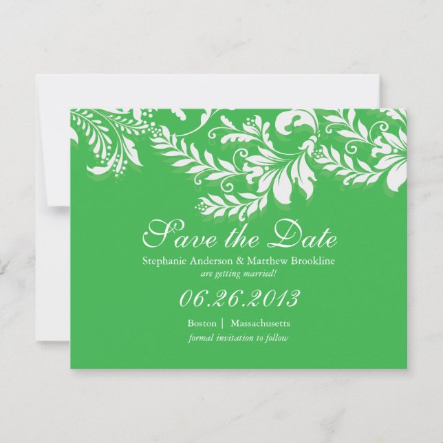 Damask Leaf Save the Date Wedding Announcement (Front)