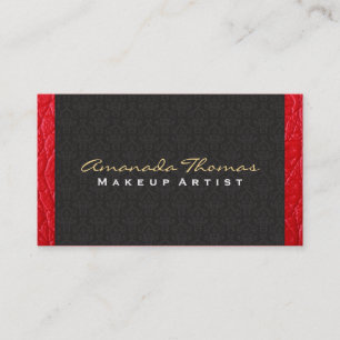 Damask / Leather Trim Chic, Luxe Business Card