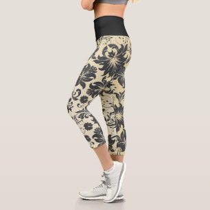 Damask Leaves on Creamy Yellow Capri Leggings