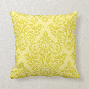 Damask - lemon yellow cream throw pillow