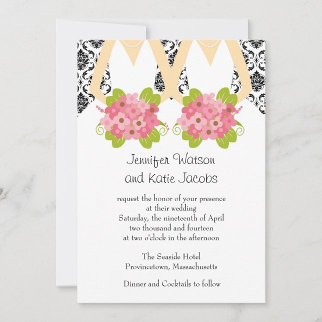 Damask Lesbian Wedding Invitation (Front)