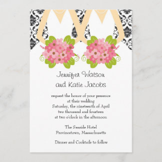 Damask Lesbian Wedding Invitation