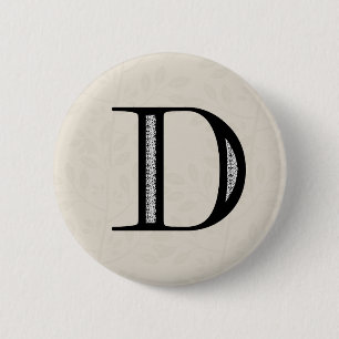 Damask Letter D - Black 2 Inch Round Button