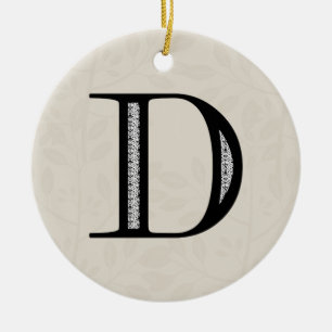 Damask Letter D - Black Ceramic Ornament