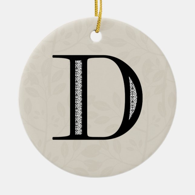 Damask Letter D - Black Ceramic Ornament (Front)