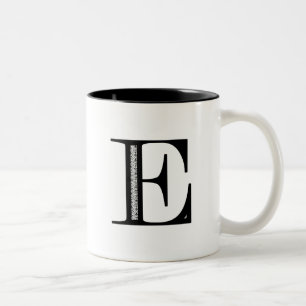 Damask Letter E - Black Two-Tone Coffee Mug