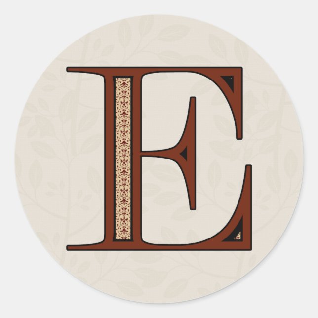 Damask Letter E - Red Classic Round Sticker (Front)