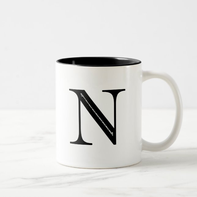 Damask Letter N - Black Two-Tone Coffee Mug (Right)
