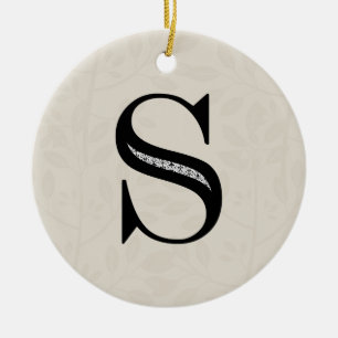 Damask Letter S - Black Ceramic Ornament