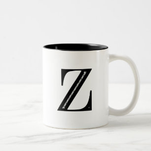 Damask Letter Z - Black Two-Tone Coffee Mug