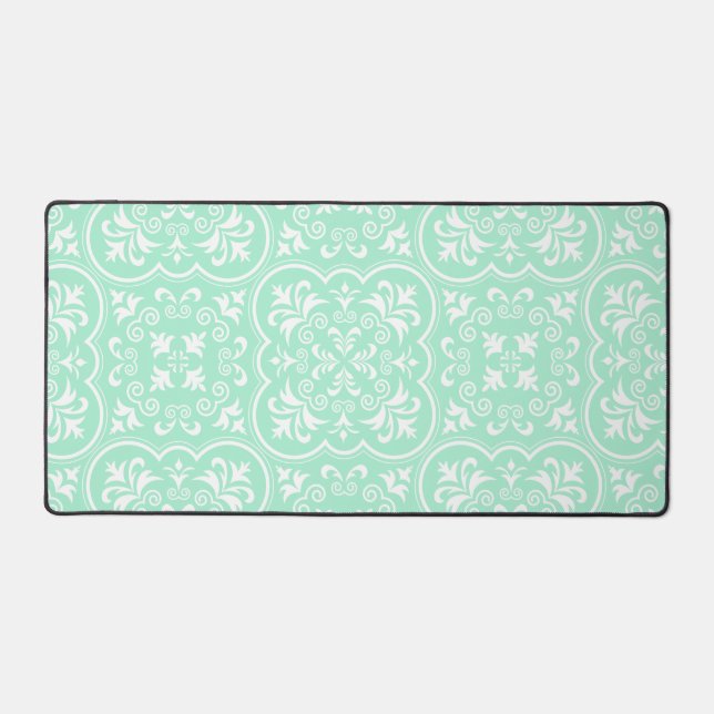 Damask Light Mint Green Designer Coloured Desk Mat (Front)