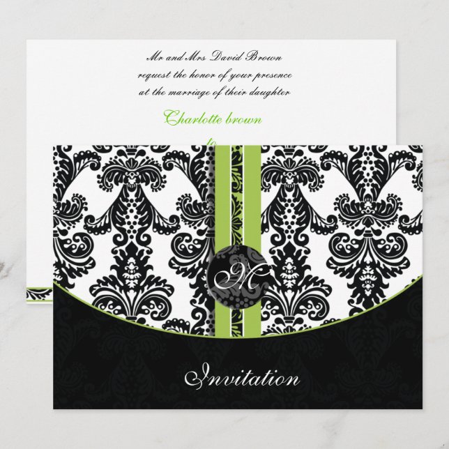 damask lime wedding invitation (Front/Back)