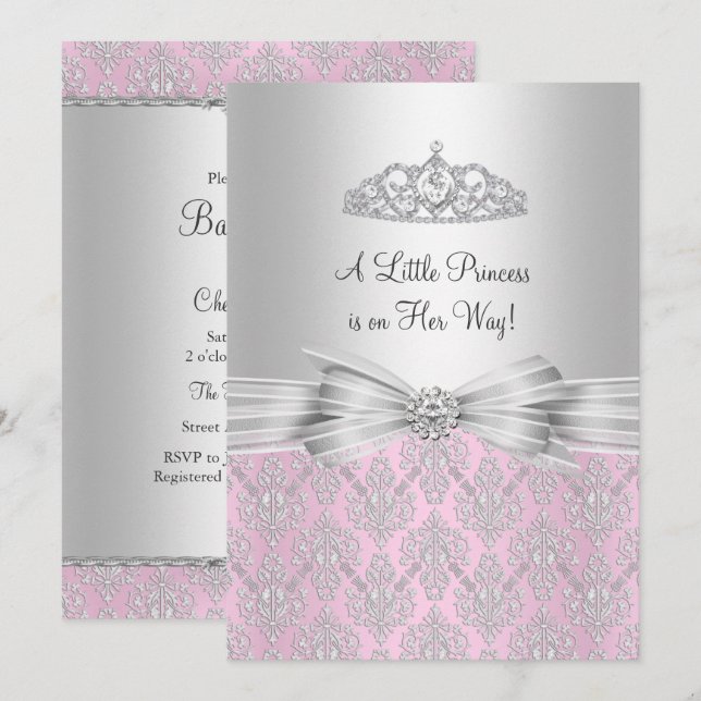 Damask Little Princess Baby shower Invitation (Devant / Derrière)