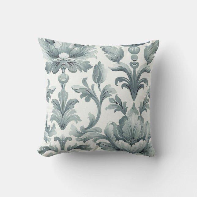 Damask luxury texture mint green decorative flower throw pillow (Front)