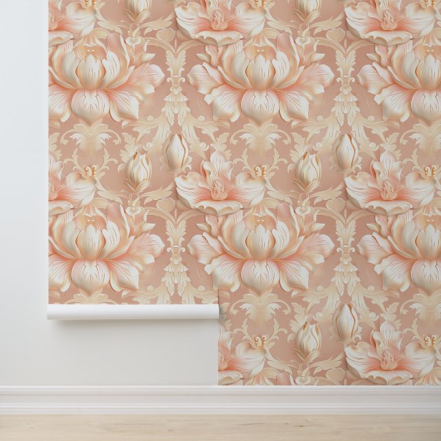 Damask luxury texture of cream lily flower blossom wallpaper (Application)