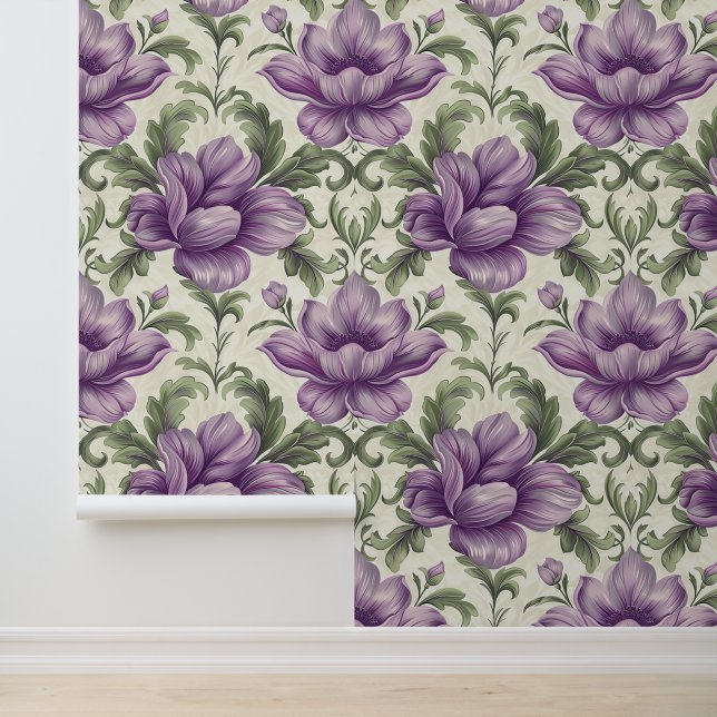Damask luxury texture of purple viola blossom wallpaper (Application)