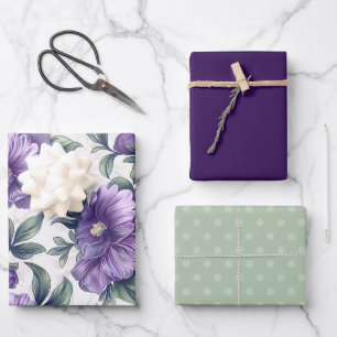 Damask luxury texture of purple viola blossom wrapping paper sheet