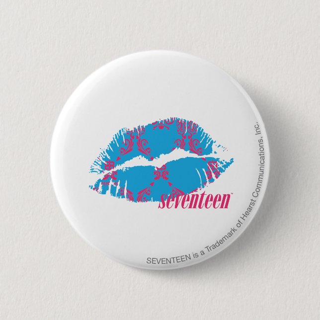 Damask Magenta-Aqua 2 Inch Round Button (Front)