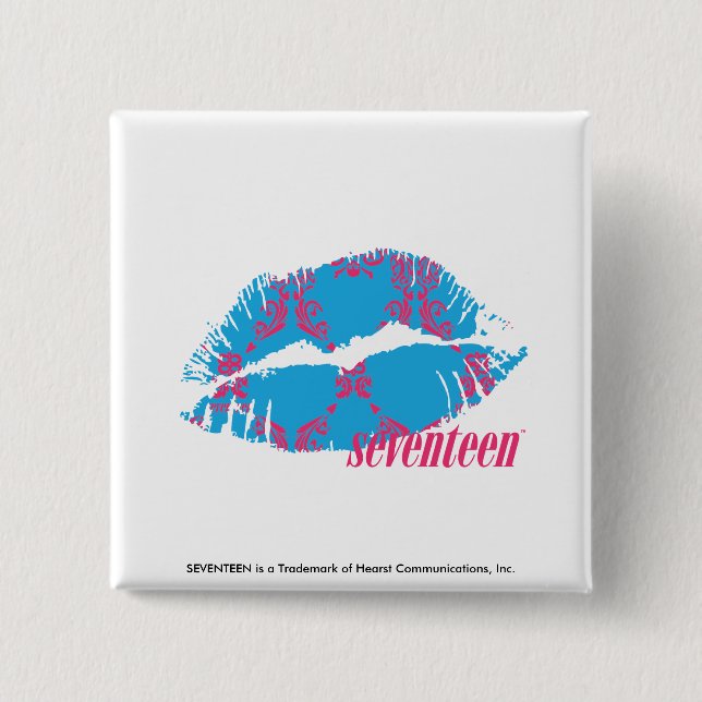 Damask Magenta-Aqua 2 Inch Square Button (Front)