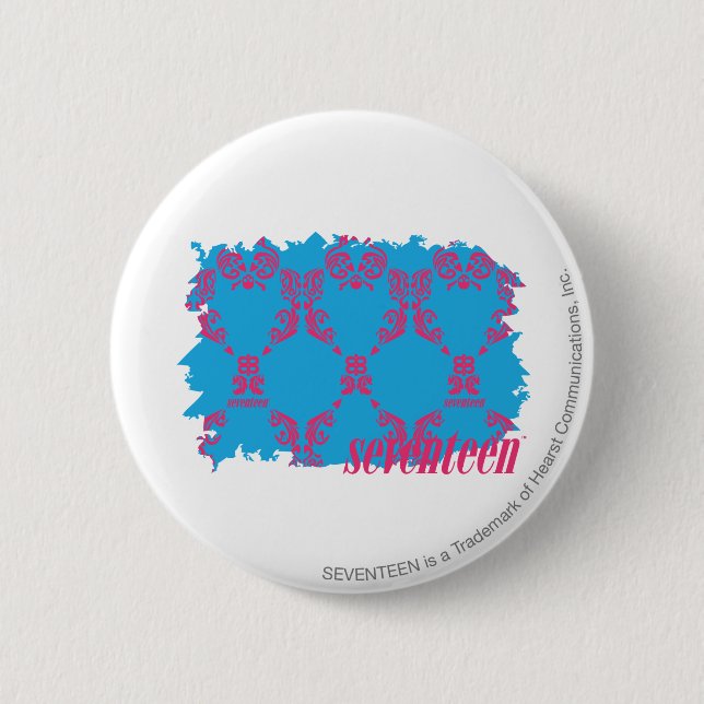Damask Magenta-Aqua 4 2 Inch Round Button (Front)