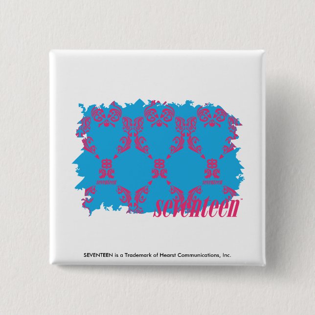 Damask Magenta-Aqua 4 2 Inch Square Button (Front)