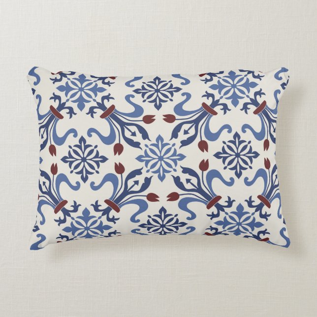 Damask Majolica Pottery Tile Design Accent Pillow (Front)