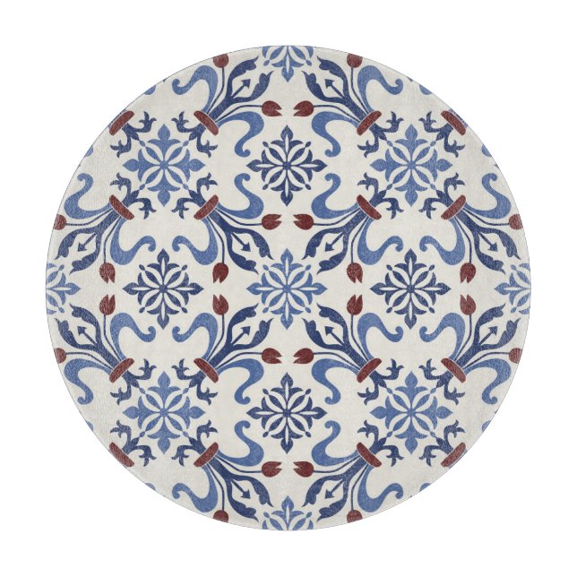 Damask Majolica Pottery Tile Design Cutting Board (Front)