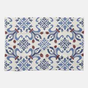 Damask Majolica Pottery Tile Design Kitchen Towel