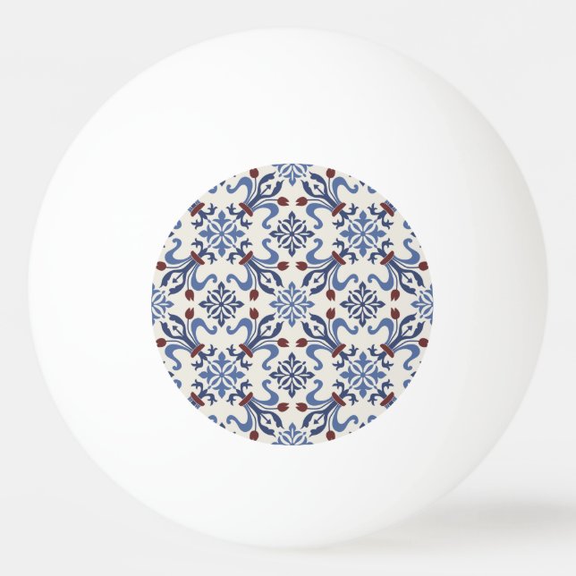 Damask Majolica Pottery Tile Design Ping Pong Ball (Front)