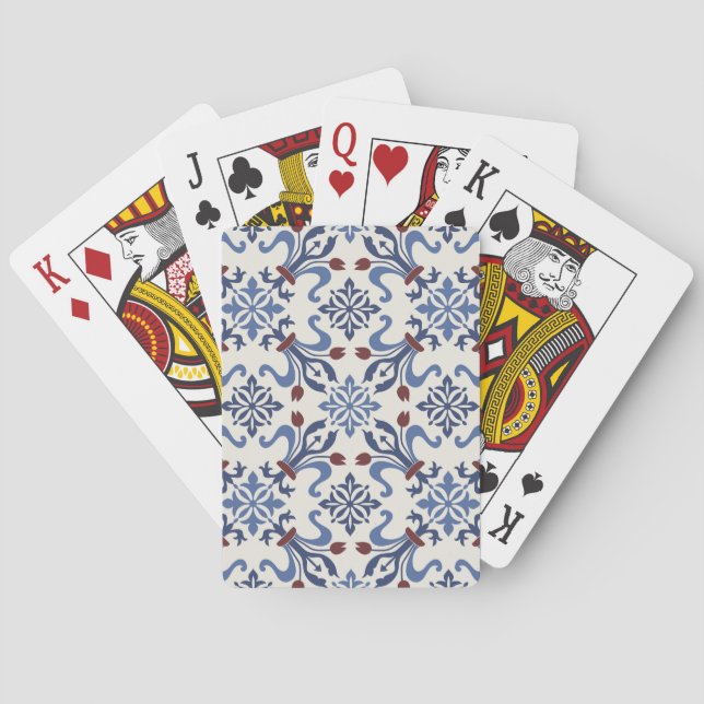 Damask Majolica Pottery Tile Design Playing Cards (Back)