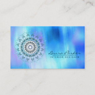 Damask Mandala Abstract Watercolor Blue Business Card