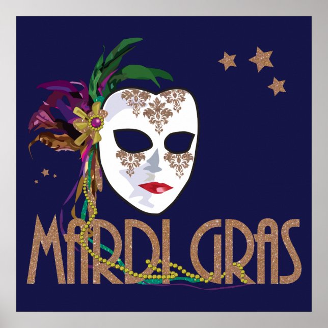 Damask Mardi Gras Mask Poster (Front)