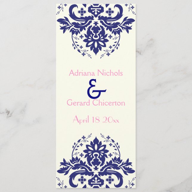 Damask marine bleu, programme de cérémonie mariage (Devant)