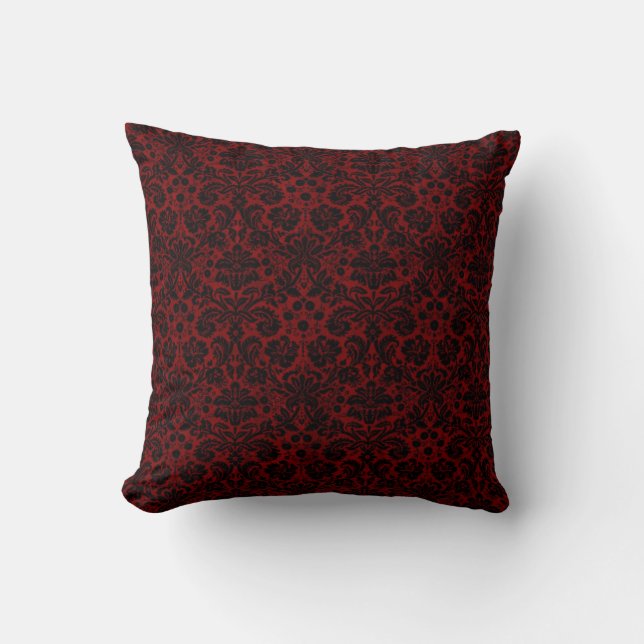 Damask Maroon Black Throw Pillow (Front)
