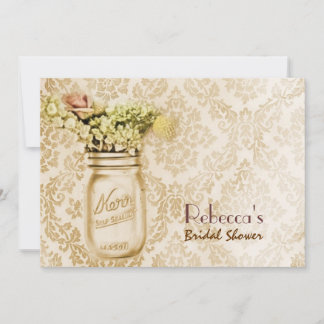 damask mason jar wedding bridal shower invitation